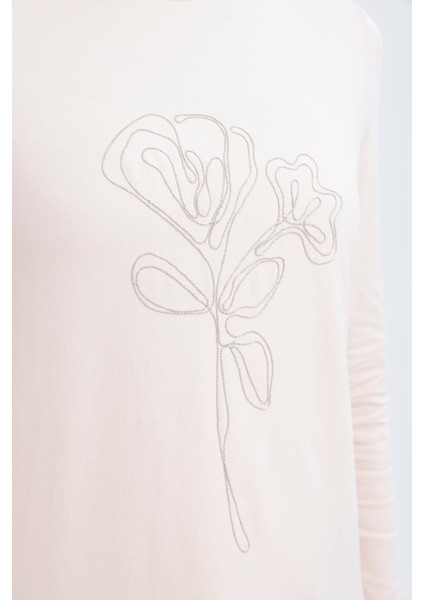 Zincir Nakışlı Uzun Kollu Kadın T-Shirt S16034A0 fırsatları