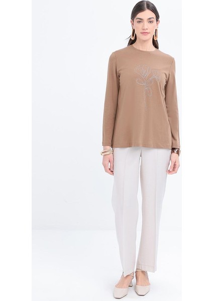 Zincir Nakışlı Uzun Kollu Kadın T-Shirt S16034A0 indirimleri