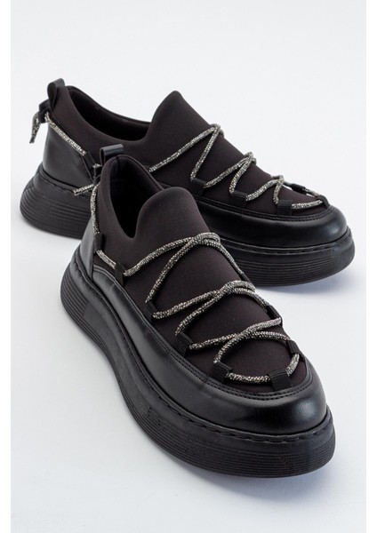 Taş Bağlı Strenç Kadın Spor Ayakkab SİYAH SİYAH
