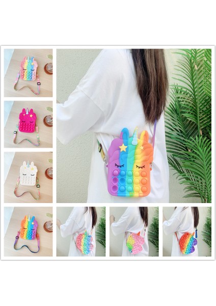 No.14 Tarzı Büyük Boyutlu Gökküşağı Unicorn Moda Pop It Itişme Baloncuklu Kawaii Cüzdan Çocuklar Cüzdan Silikon Jel Basit Dimple Dürtme Oyuncakları (Yurt Dışından) fiyatları
