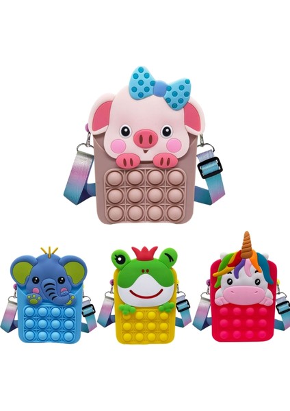 O Tarzı Yeni Popits Pops Kawaii Çizgi Domuzlar Sikke Cüzdan Silikon Kız Çantası Çocuk Parmak Itme Kabarcık Oyuncak Çanta Hediye (Yurt Dışından)