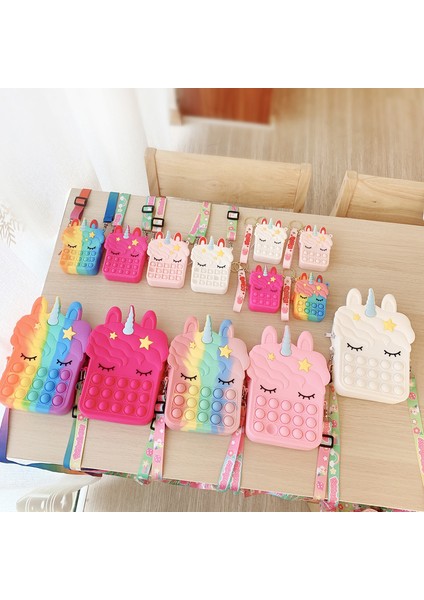 No.19 Tarzı Büyük Boyutlu Gökküşağı Unicorn Moda Pop It Itişme Baloncuklu Kawaii Cüzdan Çocuklar Cüzdan Silikon Jel Basit Dimple Dürtme Oyuncakları (Yurt Dışından)