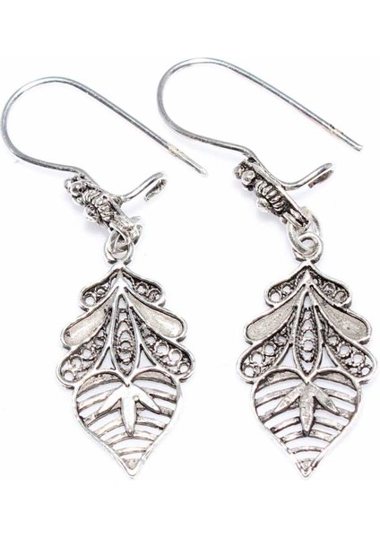 925 Ayar Gümüş Kakao Yaprağı Telkari Küpe