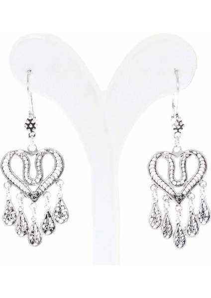 925 Ayar Gümüş Lale Desenli Kalp Modeli Telkari Küpe fiyatları