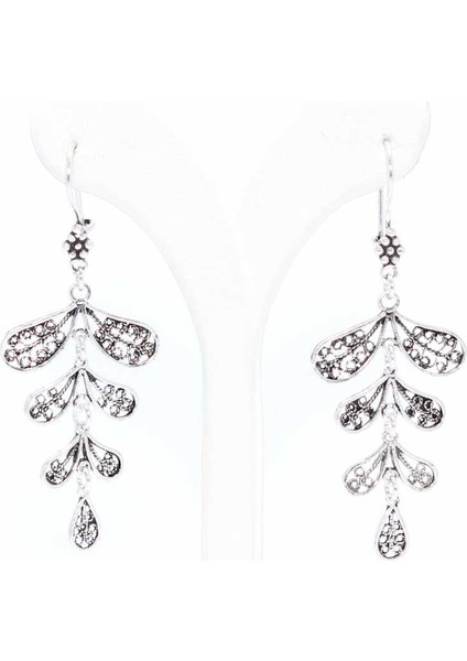 Yaprak Motifli Sallantılı 925 Ayar Gümüş Telkari Küpe fiyatları