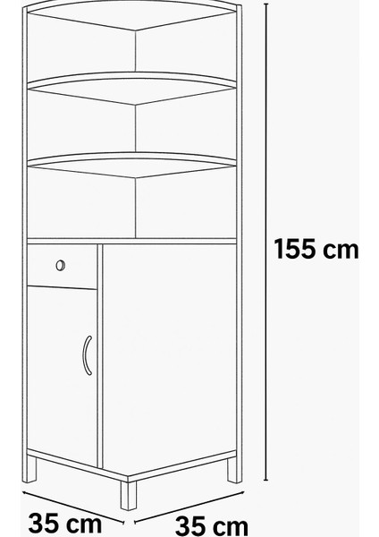 3 Raflı Tek Kapaklı Modern Ayaklı Tek Çekmeceli Vitrin Gümüşlük Çok Amaçlı Dolap