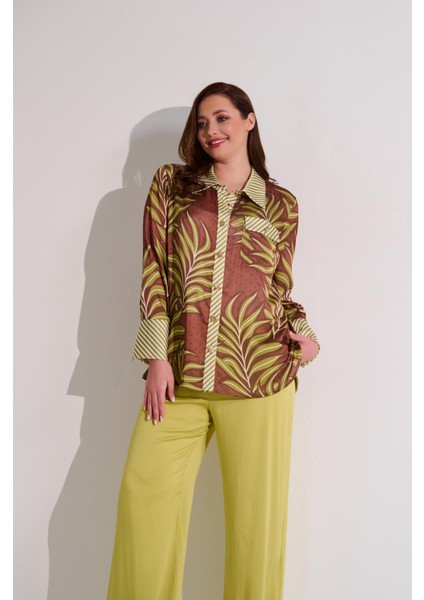 Büyük Beden Pamuk Saten Baskı Detaylı Gömlek fiyatları