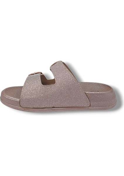Pienn 20061 Kadın Bronz Pırıltılı Tokalı Günlük Kullanım Terlik modelleri
