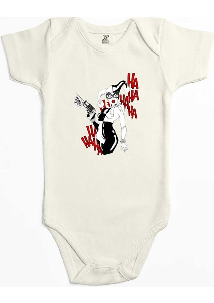 Harley Quinn Bang Ekru Renk Bebek Body Zıbın