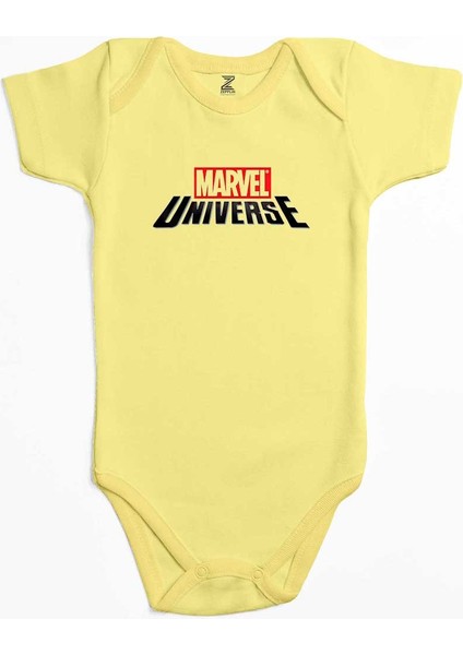 Marvel Universe Logo Sarı Renk Bebek Body Zıbın