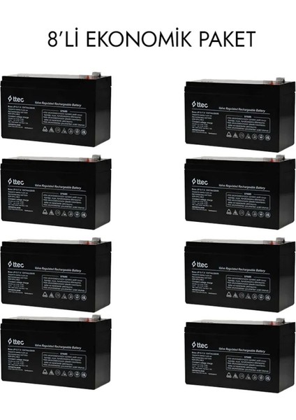 Ttec 12V 7AH Kuru Tip Bakımsız Akü 8 Adet Ekonomik Paket