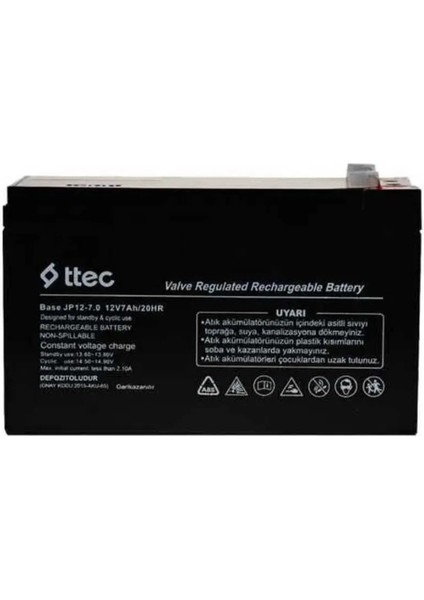 Ttec 12V 7AH Kuru Tip Bakımsız Akü 8 Adet Ekonomik Paket