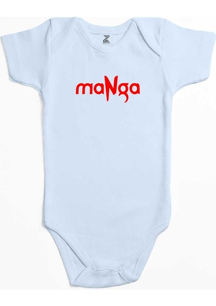 Manga Red Text Mavi Renk Bebek Body Zıbın