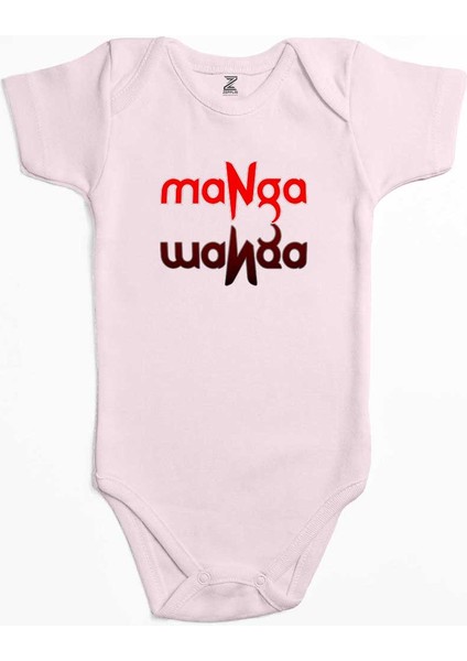 Manga Yazı Yansıması Pembe Renk Bebek Body Zıbın