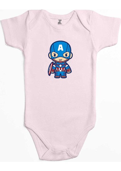 Captain America Animation Pembe Renk Bebek Body Zıbın