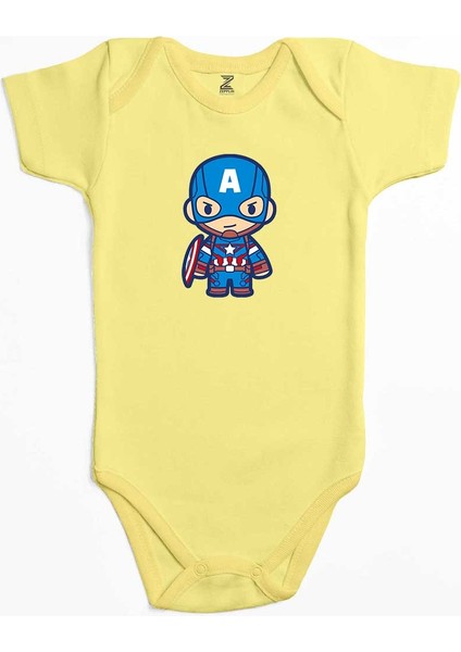 Captain America Animation Sarı Renk Bebek Body Zıbın