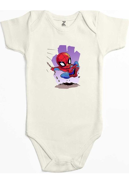 Spiderman Cartoon Ekru Renk Bebek Body Zıbın