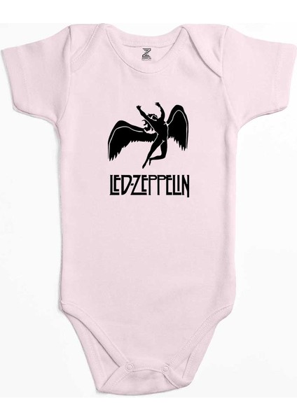 LED Zeppelin Black Angel Pembe Renk Bebek Body Zıbın