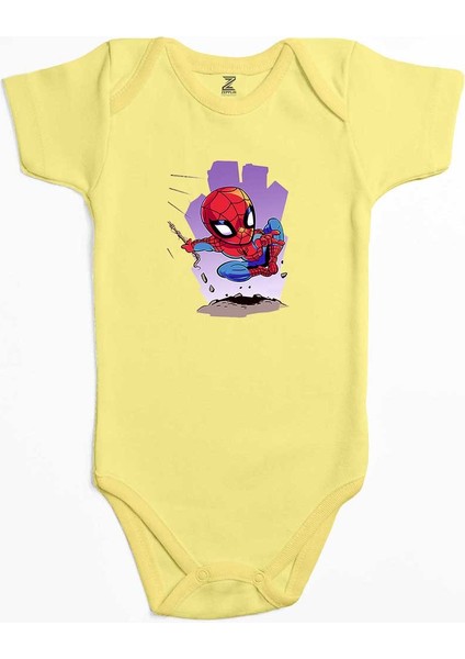 Spiderman Cartoon Sarı Renk Bebek Body Zıbın