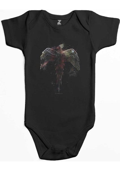 Anka Kuşu Phoenix Siyah Renk Bebek Body Zıbın