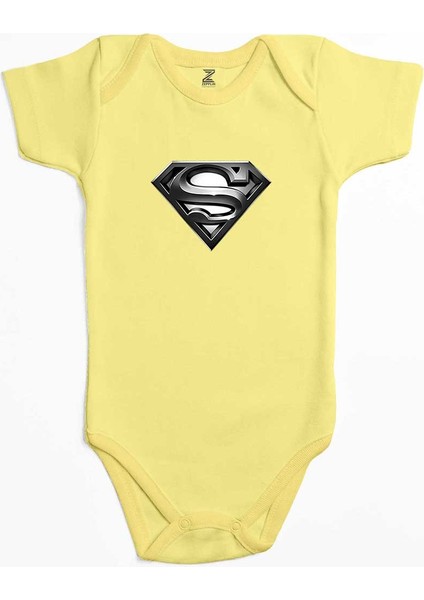 Supermn Logo Sarı Renk Bebek Body Zıbın