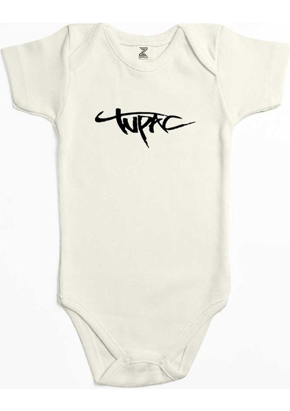 Tupac Logo 2 Ekru Renk Bebek Body Zıbın