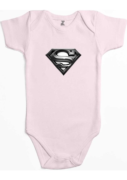 Supermn Logo Pembe Renk Bebek Body Zıbın