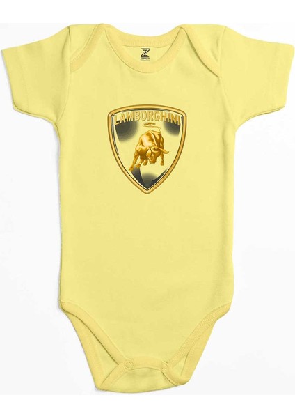 Lamborghni Logo 2 Sarı Renk Bebek Body Zıbın