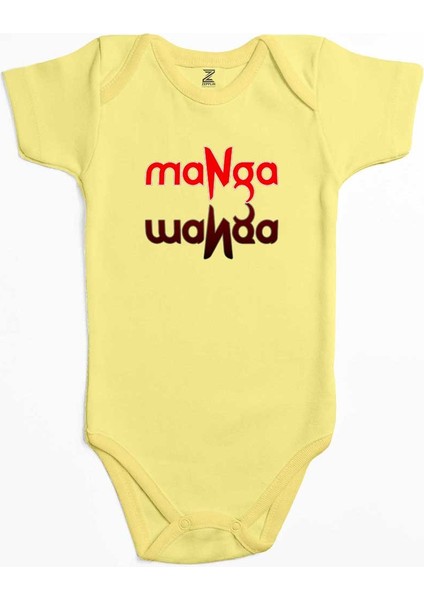 Manga Yazı Yansıması Sarı Renk Bebek Body Zıbın
