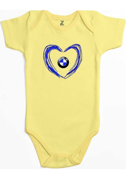 Bmw Heart Logo Sarı Renk Bebek Body Zıbın