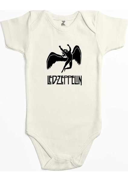 LED Zeppelin Black Angel Ekru Renk Bebek Body Zıbın