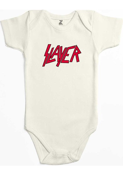Slayer Logo Classic Ekru Renk Bebek Body Zıbın
