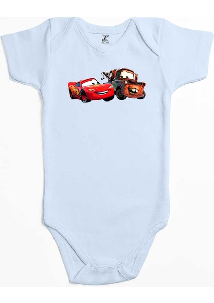 Şimşek Mcqueen ve Tow Mater Arabalar Mavi Renk Bebek Body Zıbın