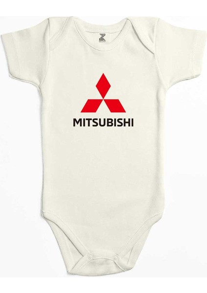 Mitsubishi Logo Ekru Renk Bebek Body Zıbın