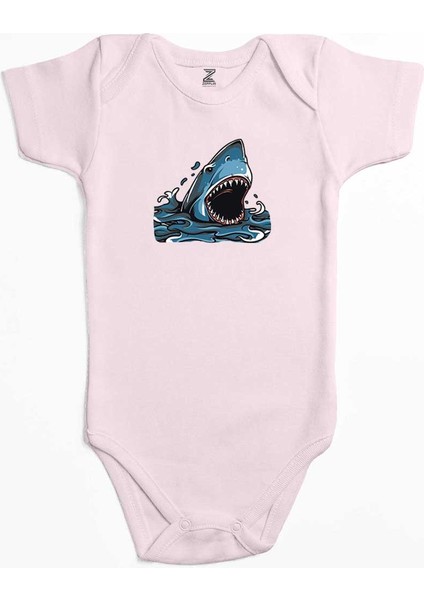 Shark Cartoon Pembe Renk Bebek Body Zıbın