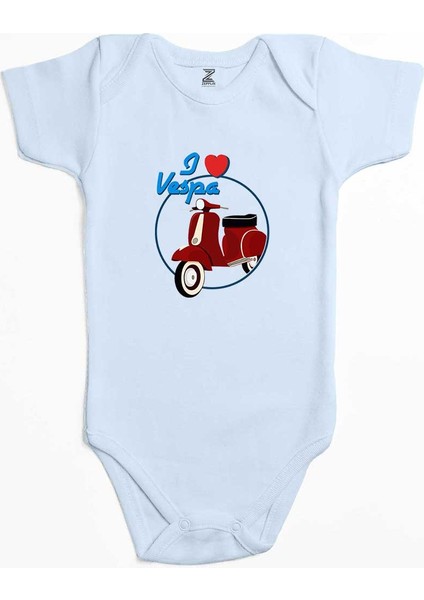 Vespa I Love Mavi Renk Bebek Body Zıbın