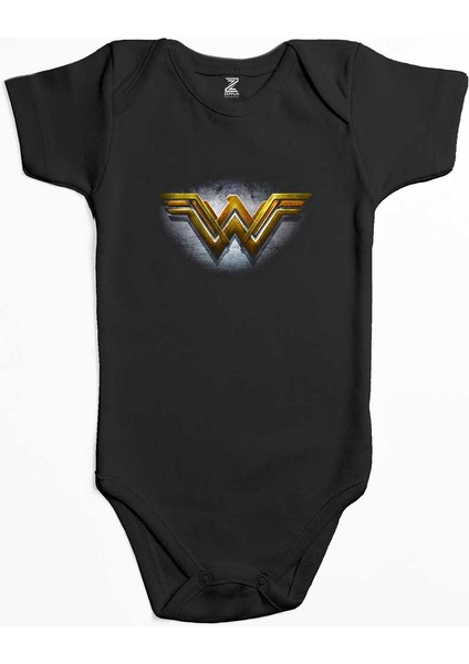 Wonder Woman Gold Logo Siyah Renk Bebek Body Zıbın
