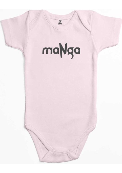 Manga Yazı Pembe Renk Bebek Body Zıbın