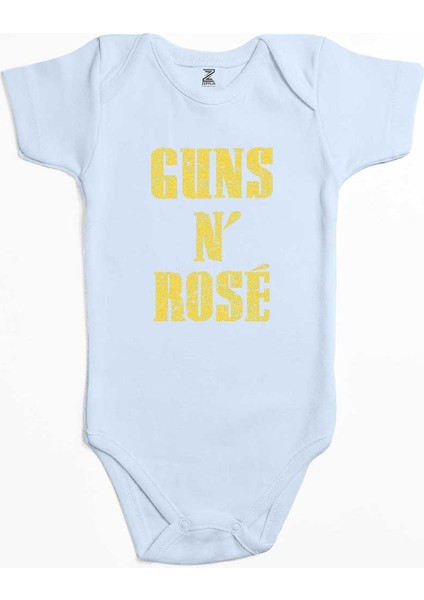 Guns N Rose Text Yellow Mavi Renk Bebek Body Zıbın