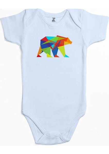 Bear Color Mozaik Mavi Renk Bebek Body Zıbın