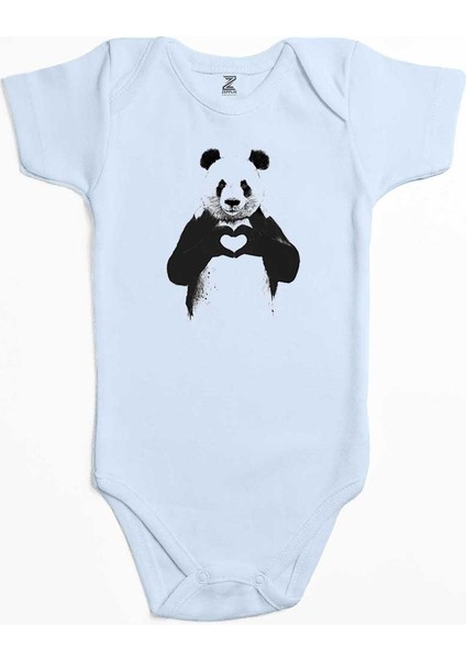Panda Love Mavi Renk Bebek Body Zıbın