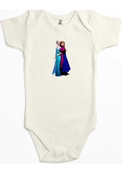 Karlar Ülkesi Elsa ve Anna Ekru Renk Bebek Body Zıbın