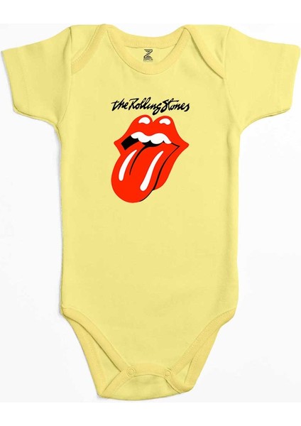 The Rolling Stones Logo Sarı Renk Bebek Body Zıbın
