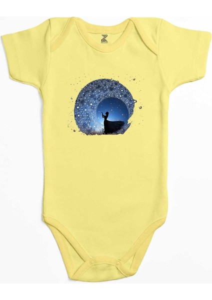 Woman Watching The Stars In The Sky Sarı Renk Bebek Body Zıbın