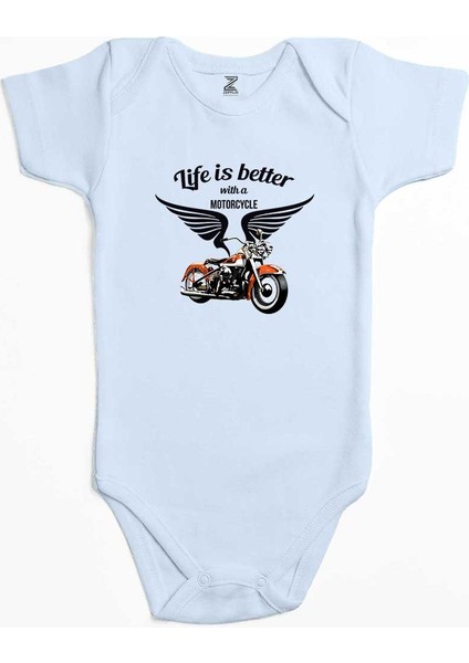 Vintage Harley Chopper Mavi Renk Bebek Body Zıbın