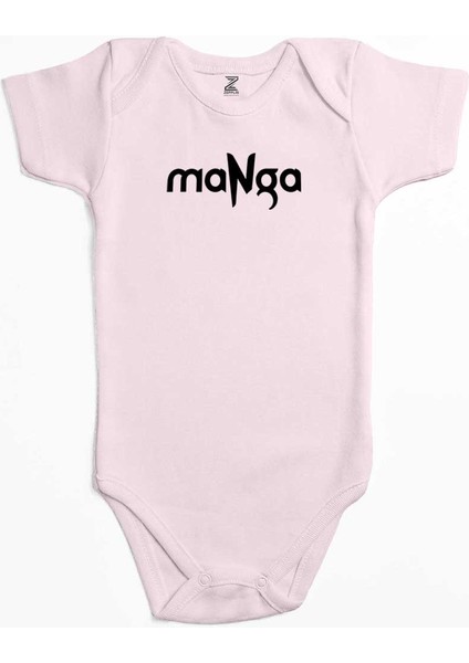 Manga Black Yazı Pembe Renk Bebek Body Zıbın