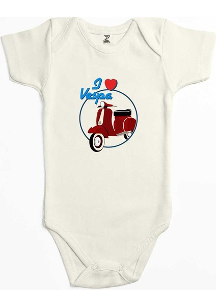 Vespa I Love Ekru Renk Bebek Body Zıbın