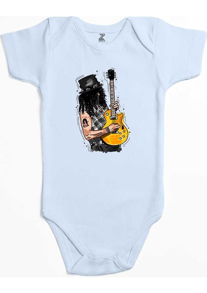 Slash Guitar Cartoon Mavi Renk Bebek Body Zıbın