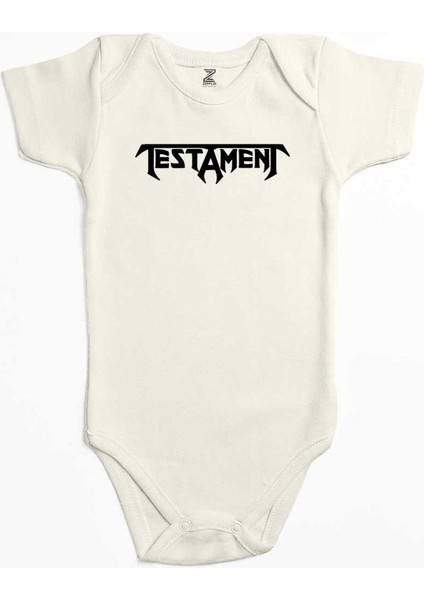 Testament Logo Text Ekru Renk Bebek Body Zıbın