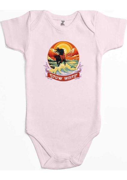 Horse Running In The Sea Pembe Renk Bebek Body Zıbın